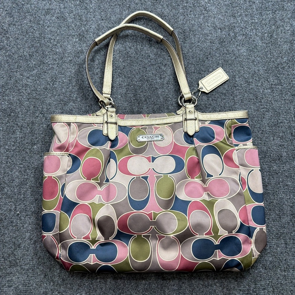VTG COACH Signature Gallery Scarf Print Sateen Tote F19464 Gold Trim Y2K  Rare!!